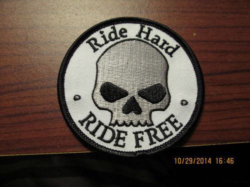 #biker patch "ride hard ride free" white
