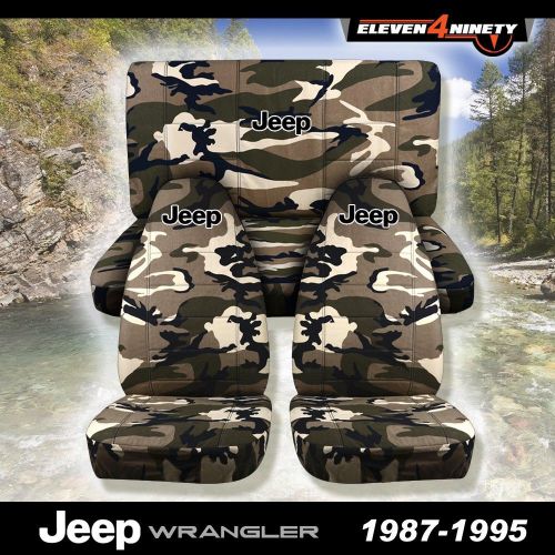 1987-1995 jeep wrangler yj seat covers / tan camo with custom design