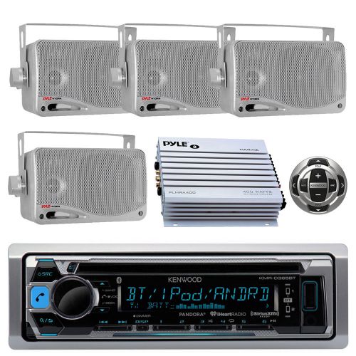2013 kenwood marine boat cd mp3 am/fm radio stereo system + 400w amp /4 speakers