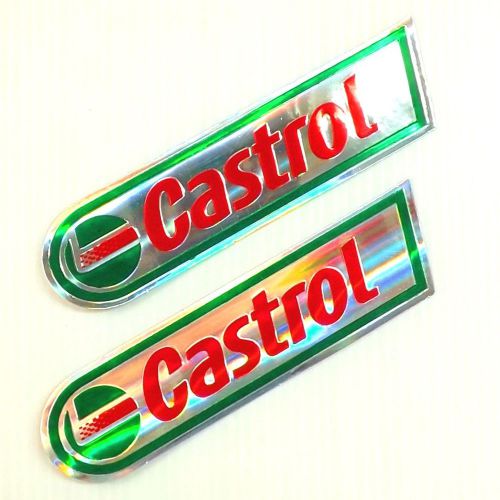 2pc. castrol oil lube racing decal sticker die-cut foil emboss auto motor sports