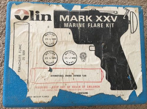 Vintage olin mark xxv marine emergency signal launcher flare kit