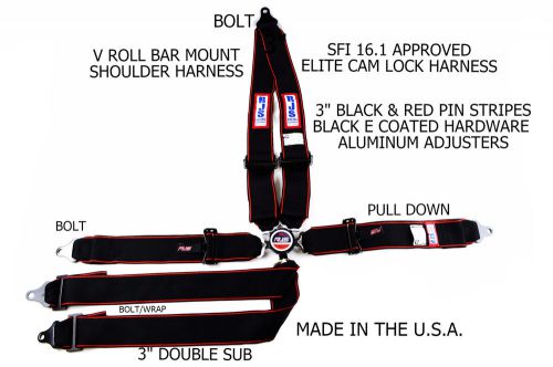 Rjs racing sfi 16.1 elite 6pt cam lock harness belt black red stripe 1096601