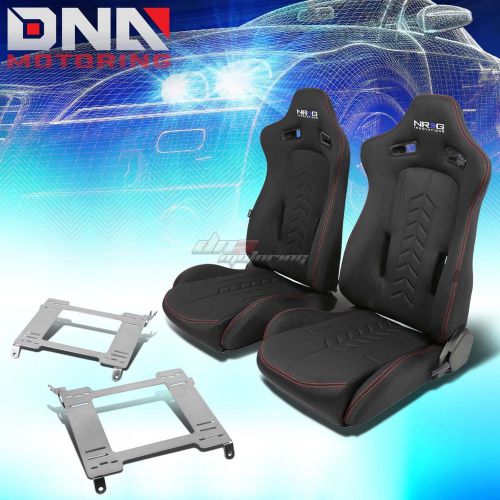 Nrg black reclinable racing seats+full stainless bracket for wrx/sti gd/gg ej