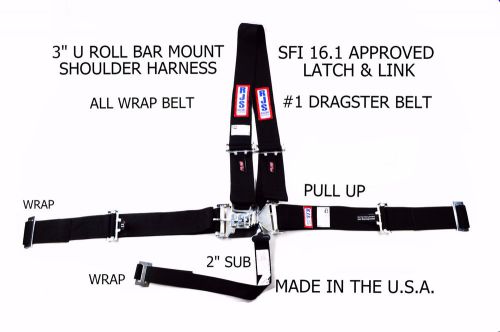 Rjs sfi 16.1 latch &amp; link #1 dragster harness belt all wrap pull up blk 1154401