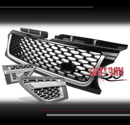 10-12 land rover range sport hood radiator black grille +side fender vent silver