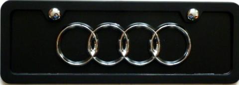 Audi 3d emblem on  black finish stainless steel mini  license plate 