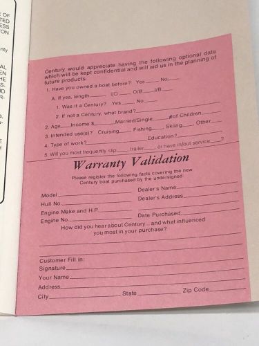 Century boat~original 1980&#039;s owners manual~resorter~arabian~coronado~others