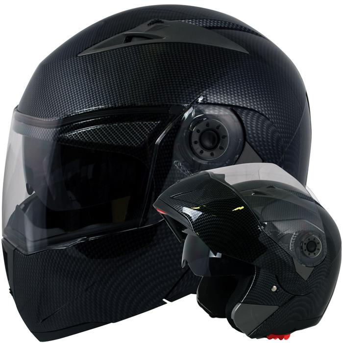 Xl/xlarge~carbon fiber flip up modular motorcycle dual shield smoke visor helmet