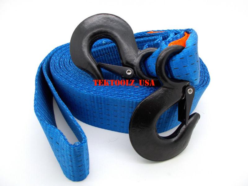 Heavy duty 2" x 20ft tow strap max capacity 12,000lbs safety hooks truck tow