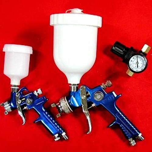 2 hvlp paint spray gun gravity set mini+full free gauge