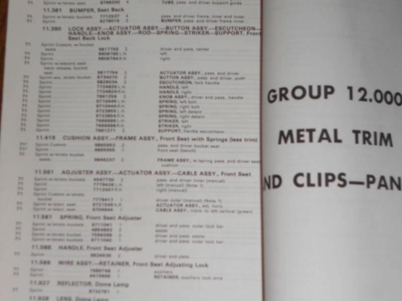1971 GMC SPRINT (EL CAMINO?) PARTS BOOK / NICE ORIGINAL PARTS CATALOG, US $74.50, image 8
