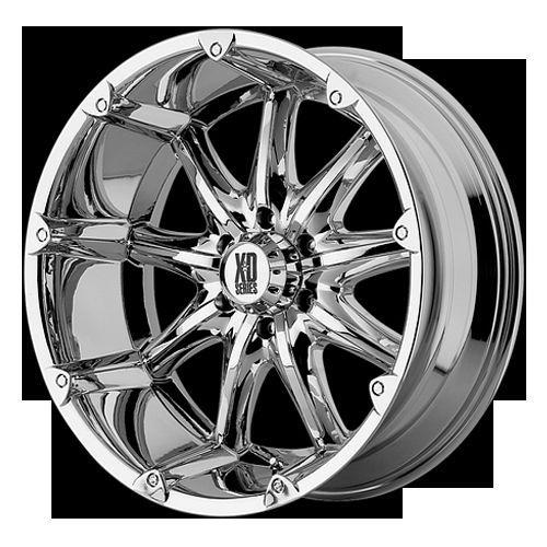 20" x 9" xd badlands chrome rims w/ 33x12.50x20 toyo open country mt tire wheels