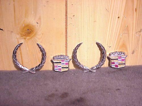 Cadillac roof pillar wreath and crest emblem set chrome