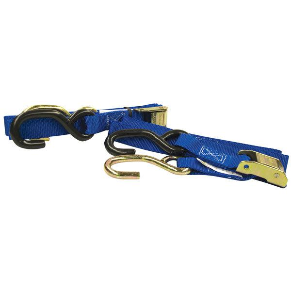 Blue bikemaster tiedown with integrated soft hooks