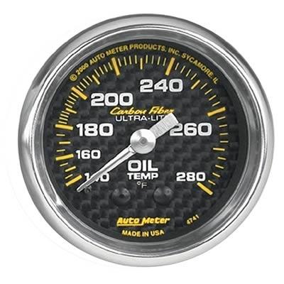 Auto meter 4741 carbon fiber 2 1/16" ultra-lite 140-280 degrees f analog gauges