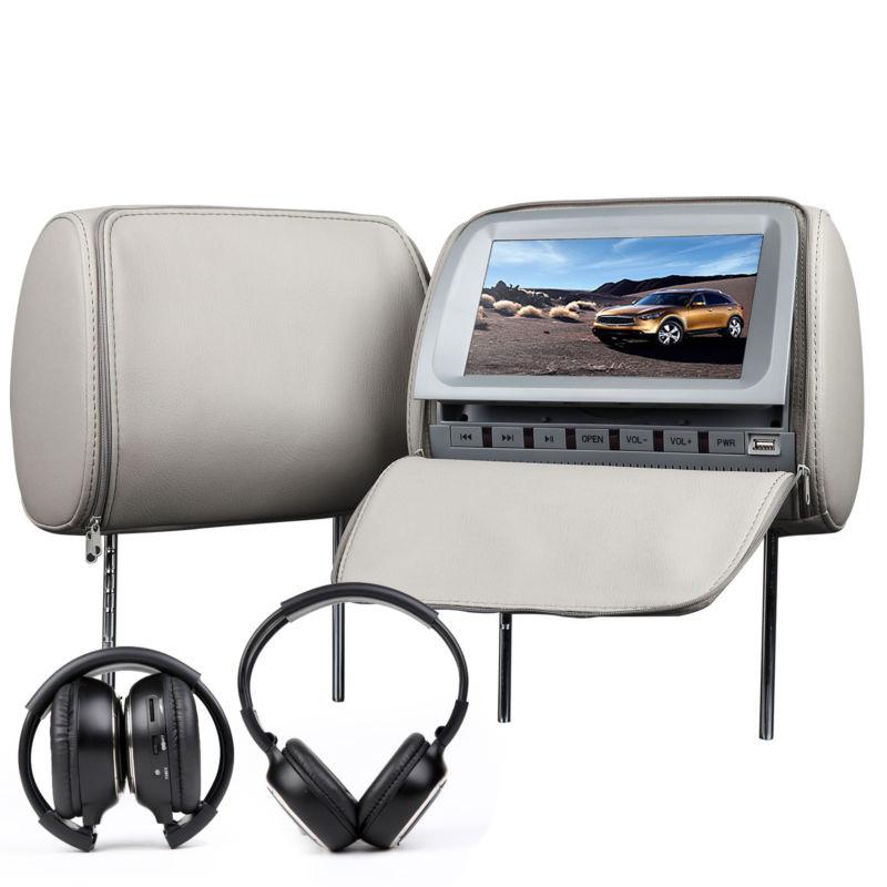 C1035 2x9"car headrest monitor dvd player digital screen  headphone games gray