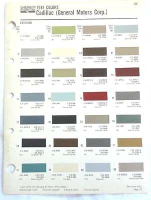 1981 cadillac sherwin williams color paint chip chart all models original 