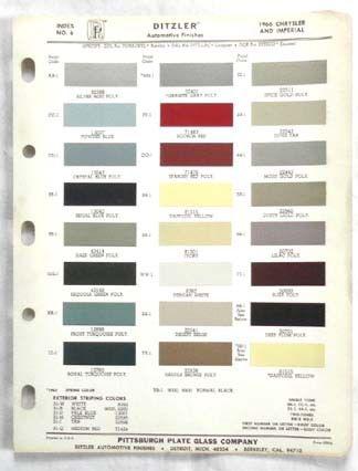 1966 chrysler and imperial ppg color paint chip chart all models original mopar