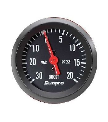 Sunpro 2&#034; mechanical vacuum / boost gauge black / black bezel new cp8213