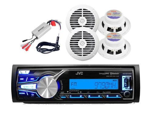 Kdx31mbs marine car radio bluetooth aux usb stereo, 4 white speakers,amp,antenna