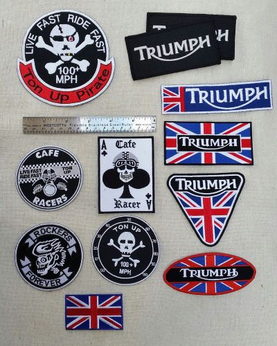 Triumph british cafe racer embroidery patches set of 12 assorted