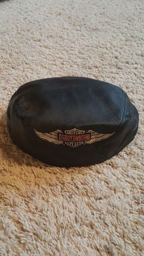 Harley davidson authentic black leather captains motorcycle cap hat logo size s