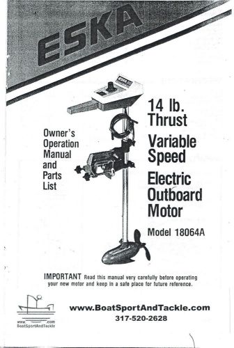 Eska electric outboard motor owner's manual - model 18064a - 14 lb thrust var sp