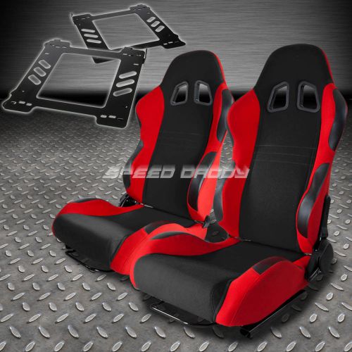 Pair type-7 reclining black red woven racing seat+bracket for 92-99 e36 2-door