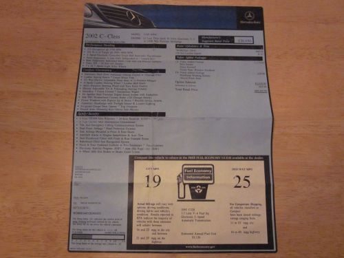 2002 mercedes c-class msrp window sticker oem