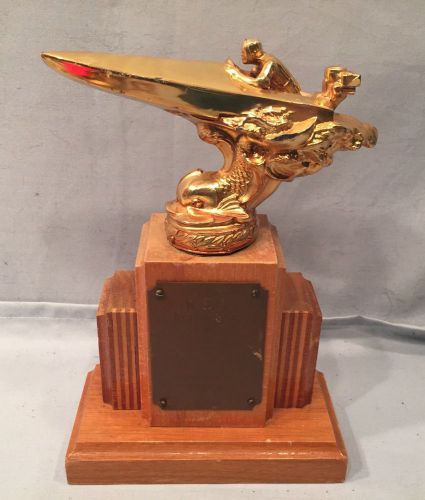 Art deco wood base speedboat racing trophy outboard alton bay 7 3/4&#034;