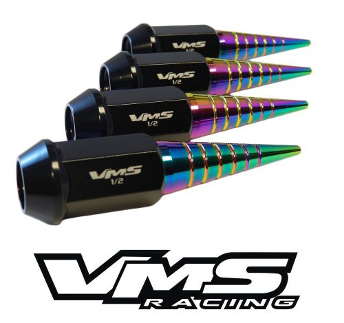 Vms 89mm steel lug nuts w/ neochrome extended spiral spikes for chevy corvette