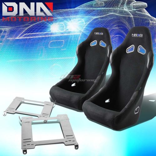 Nrg black cloth bucket racing seats+full stainless bracket for 99-04 mustang sn