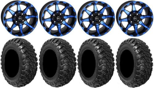 Sti hd6 14&#034; wheels blue/black 32&#034; kanati mongrel tires suzuki kingquad