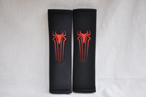 Spiderman logo sign embroidery black plush seat belt cover shoulder pad
