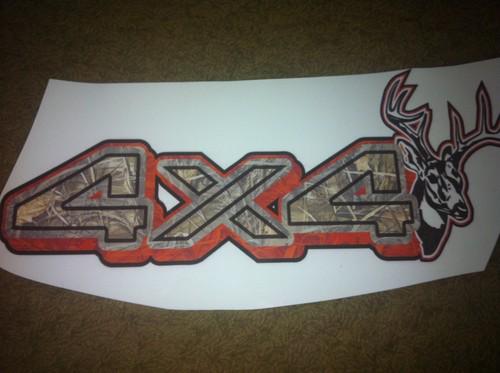 Big buck 4x4 truck decal, 1 pair, orange & camo