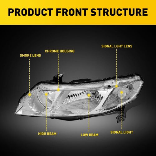 Pair of CRYSTAL CLEAR CORNER HEADLIGHT HEAD LAMP For 2006-2011 HONDA CIVIC SEDAN, US $85.99, image 2