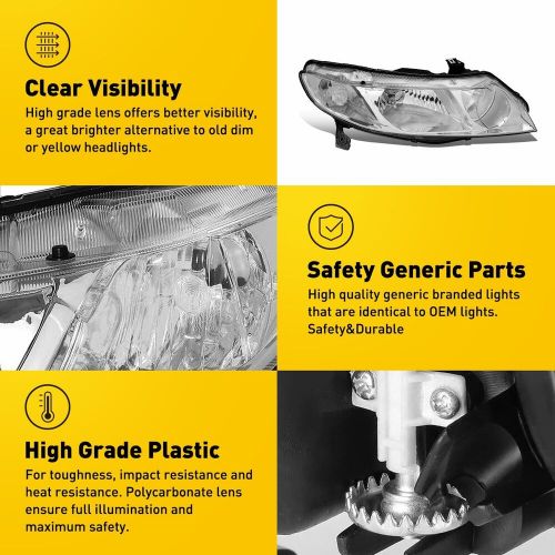 Pair of CRYSTAL CLEAR CORNER HEADLIGHT HEAD LAMP For 2006-2011 HONDA CIVIC SEDAN, US $85.99, image 11
