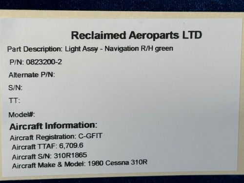 Cessna 310 r light assy - navigation rh green p/n: 0823200-2