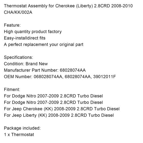 Thermostat Assembly for Cherokee (Liberty) 2.8CRD 2008-2010 CHA/KK/002A, US $57.71, image 6