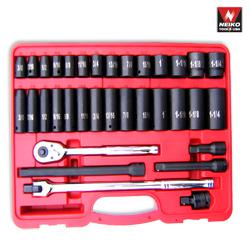 34 pcs 1/2" hi-viz impact socket set sae size case quick release ratchet handle