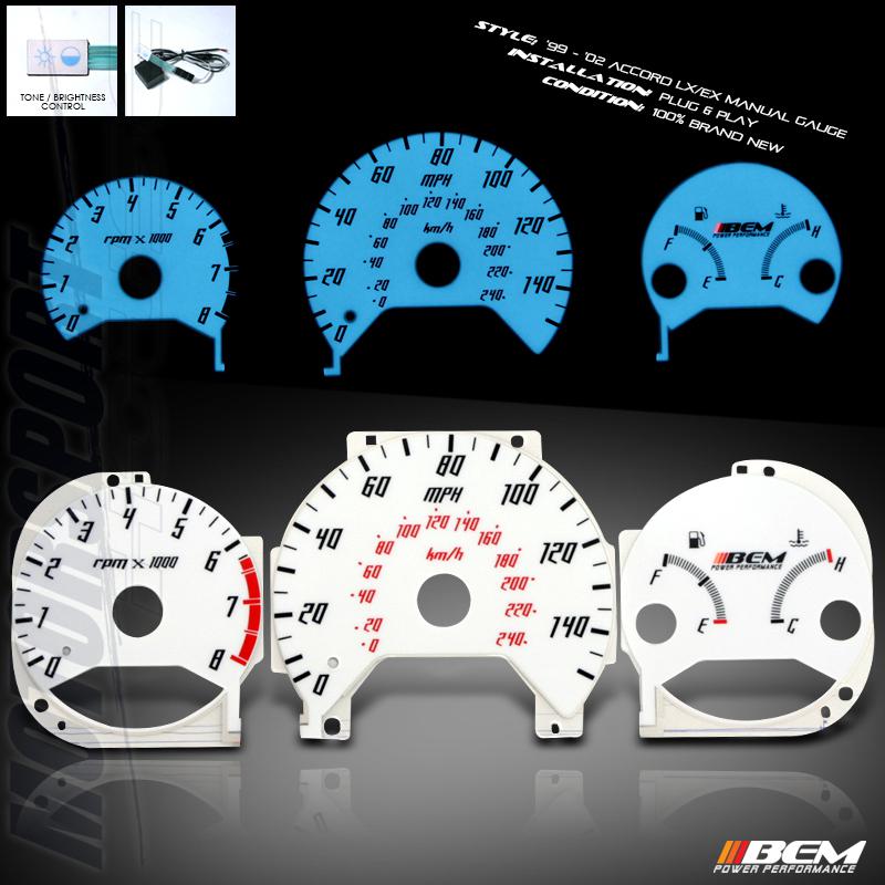 98 99-02 honda accord 4-cyl 2/4dr el indiglo glow gauge w/ tach for manual trans