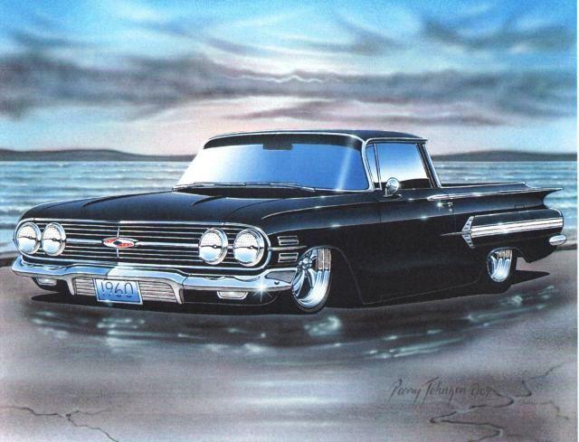 1960 chevy el camino hot rod car automotive art print black