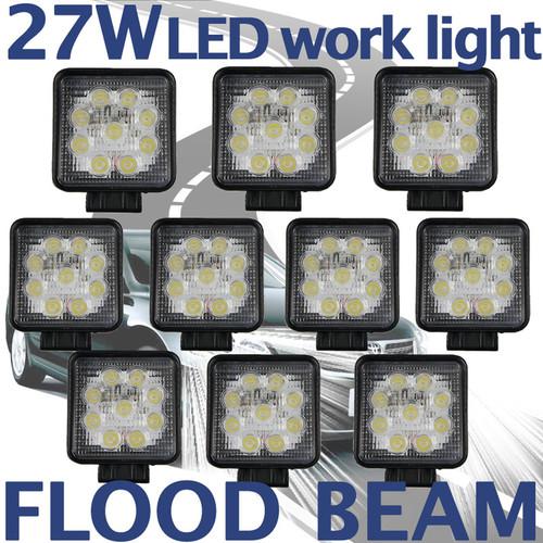 10x 27w square led work light flood lamp 12v 24v off road boat truck 4wd 4x4 suv