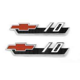 1962 chevrolet truck "10" front fenders emblems w/fasteners, pr.