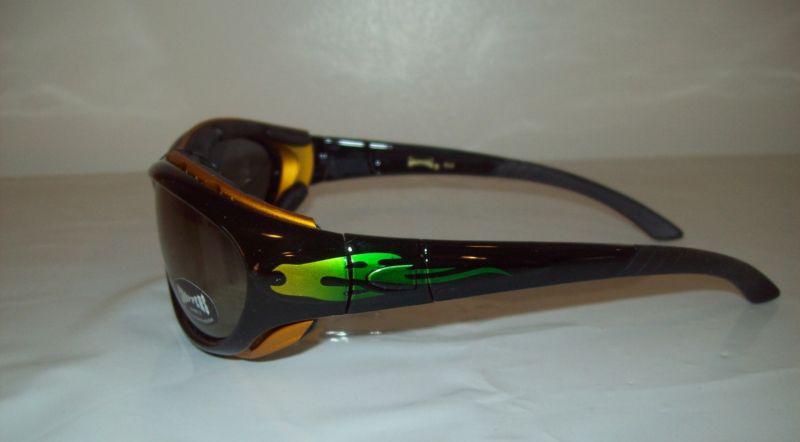 Chopper Motorcycle Goggles Removable Foam Padded Sunglasses GOLD Trim Smoke Lens, US $14.95, image 2