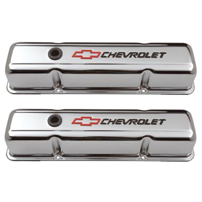 Gm 141-905 bowtie sb chevy chrome valve covers, tall