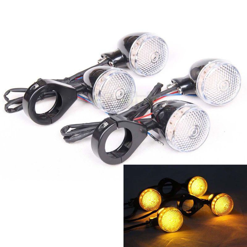 Black bullet turn signal light 41mm relocation fork clamp harley sportster dyna