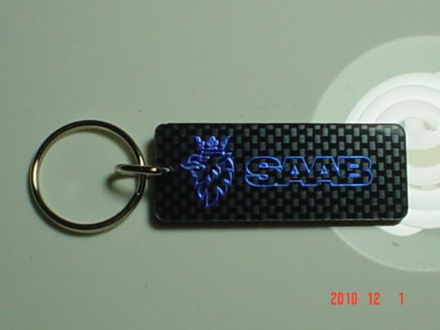 Saab key chain fob carbonfiber & blue chrome 9-3 griffin
