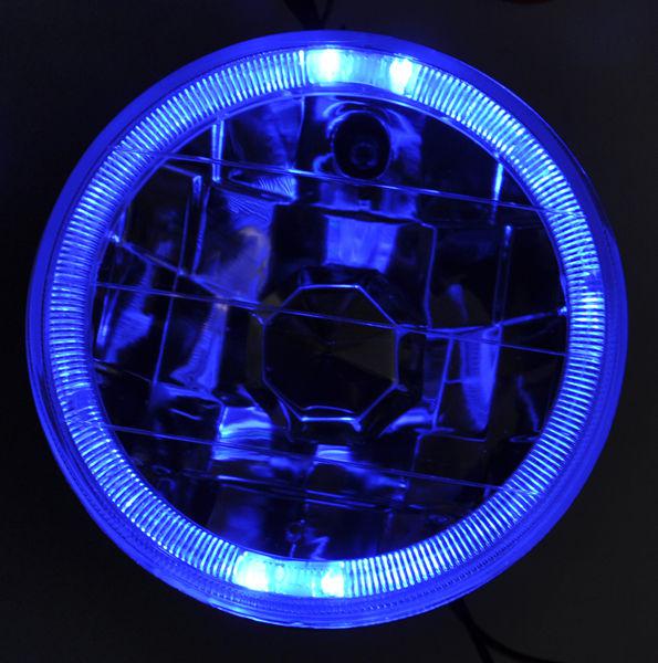 5.75" clear halogen h4 blue halo angel eye headlight conversion w/ bulbs mercury