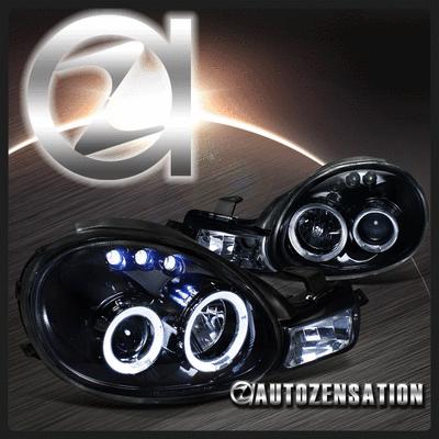00-02 dodge neon glossy black led drl halo projector headlights park signal